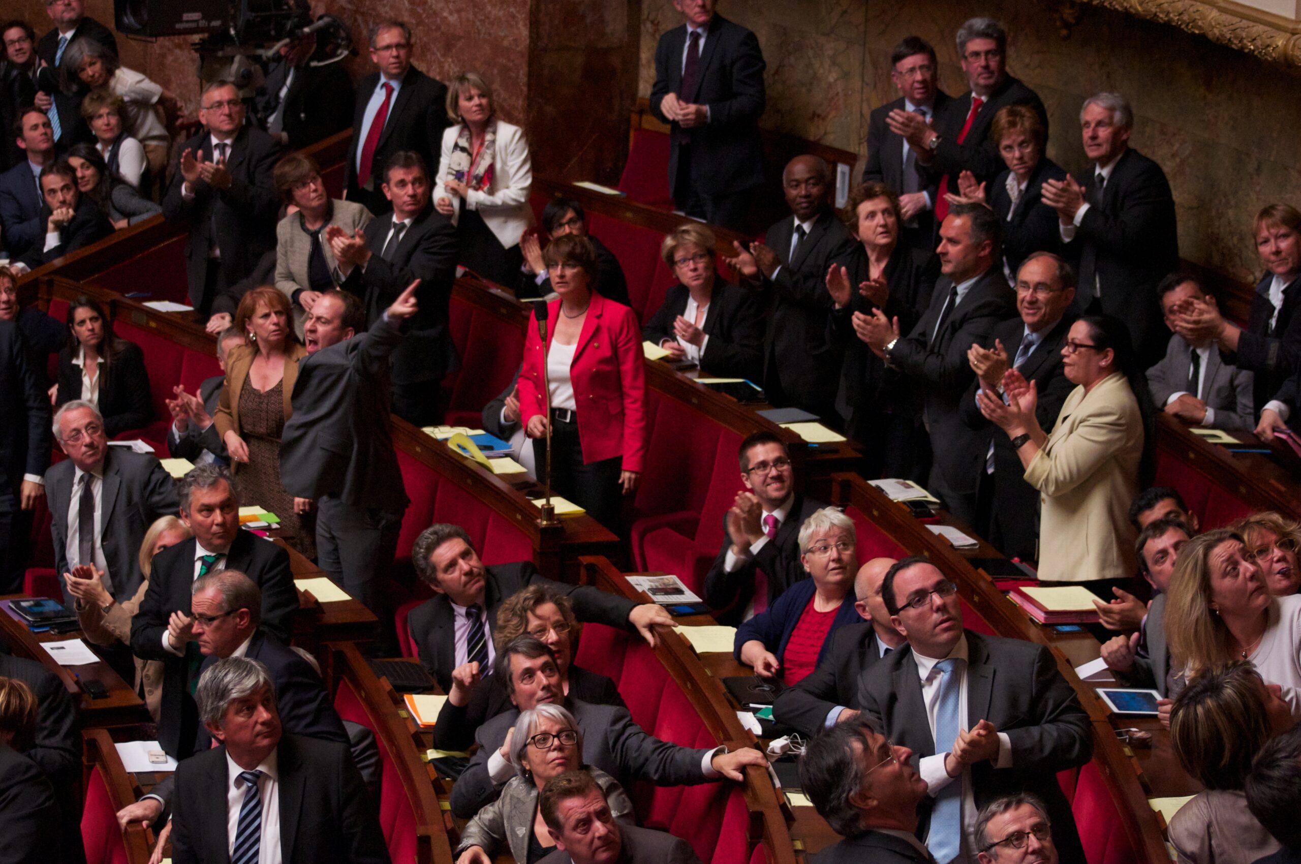 Vue de l’hémicycle de l’Assemblée nationale française pendant un vote solennel